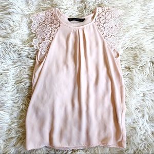 Blush tank top blouse with lace sleeves. Zara